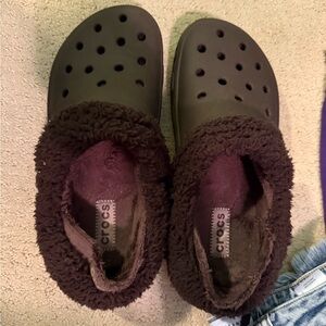 CROCS Dark Brown Fuzzy Lined Slippers